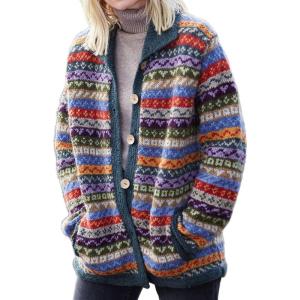 imageCHARTOU Womens Vintage Fair Isle Knit Cardigan Oversized Boho Floral Knitted Sweater Jacket with PocketsPurple