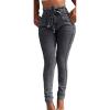 imageCHARTOU Womens Distressed High Rise Packaged Hip Skinny Jeans Denim Pants with BeltGrey
