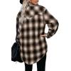 imageCHARTOU Women Oversized Plaid Button Down Shirt Long Sleeve Cowgirl Shirt Blouse ShacketBrown