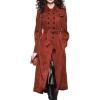 imageCHARTOU Faux Suede Jacket For Women Long Winter Coats Elegant Double Breast Trench Overcoat with BeltRed Brown
