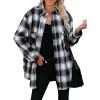 imageCHARTOU Women Oversized Plaid Button Down Shirt Long Sleeve Cowgirl Shirt Blouse ShacketBlack