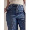 imageCHARTOU Women Cargo Wide Leg Jeans Baggy Elastic Mid Waist Patchwork Y2k Multi Pockets Loose Denim PantsDark Blue