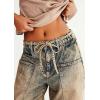 imageCHARTOU Women Cargo Wide Leg Jeans Baggy Elastic Mid Waist Patchwork Y2k Multi Pockets Loose Denim PantsRetro