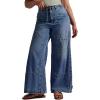 imageCHARTOU Women Cargo Wide Leg Jeans Baggy Elastic Mid Waist Patchwork Y2k Multi Pockets Loose Denim PantsDark Blue