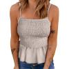 imageCHARTOU Womens Summer Spaghetti s Traps Elastic Shirred Ruffled Peplum Shirt Cami TopsApricot