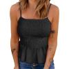 imageCHARTOU Womens Summer Spaghetti s Traps Elastic Shirred Ruffled Peplum Shirt Cami TopsBlack