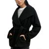 imageCHARTOU Women Wool Blend Pea Coat Fall Winter Oversized Lapel Shawl Collar Midi Trench Overcoat with BeltBlack