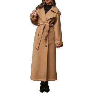 image:imageCHARTOU Women Long Pea Coat Winter Wool Trench Jacket Double Breast Notch Overcoat with BeltCamel