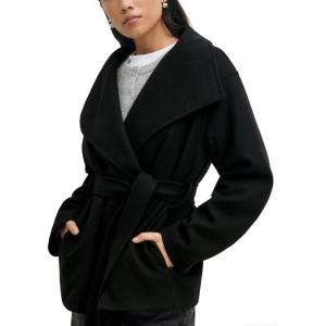 imageCHARTOU Women Wool Blend Pea Coat Fall Winter Oversized Lapel Shawl Collar Midi Trench Overcoat with BeltBlack