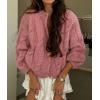 imageCHARTOU Chunky Cable Cardigan Sweaters for Women Button Down Loose Fall Sweater CoatsPink