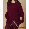 imageCHARTOU Lace Split Patchwork Oversized Sweater for Women Casual Loose Pullover Sweater Jumper TopsWine
