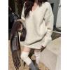 imageCHARTOU V Neck Knitted Sweater Skirt Sets Women 2 Piece Outfits Fuzzy Long Sleeve Pullover A Line Mini SkirtBeige
