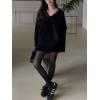 imageCHARTOU V Neck Knitted Sweater Skirt Sets Women 2 Piece Outfits Fuzzy Long Sleeve Pullover A Line Mini SkirtBlack
