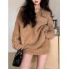 imageCHARTOU V Neck Knitted Sweater Skirt Sets Women 2 Piece Outfits Fuzzy Long Sleeve Pullover A Line Mini SkirtKhaki
