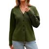 imageCHARTOU Women Button Up Cardigan Fitted Fall V Neck Dressy Sweater Knit Cinched Waist Tops Casual OutwearArmy