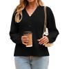 imageCHARTOU Women Button Up Cardigan Fitted Fall V Neck Dressy Sweater Knit Cinched Waist Tops Casual OutwearBlack