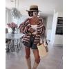 imageCHARTOU Women Contrast Color Striped Cardigan Sweater Fall Oversized Slouchy Open Front Knit Sweater JacketBrown
