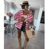 imageCHARTOU Women Contrast Color Striped Cardigan Sweater Fall Oversized Slouchy Open Front Knit Sweater JacketPink