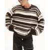 imageCHARTOU Women Contrast Striped Oversized Sweater Fall Fashion Knitted Pullover Sweater Crewneck Cute TopsBrown