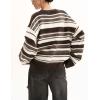 imageCHARTOU Women Contrast Striped Oversized Sweater Fall Fashion Knitted Pullover Sweater Crewneck Cute TopsBrown