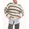 imageCHARTOU Women Contrast Striped Oversized Sweater Fall Fashion Knitted Pullover Sweater Crewneck Cute TopsCream