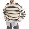 imageCHARTOU Women Contrast Striped Oversized Sweater Fall Fashion Knitted Pullover Sweater Crewneck Cute TopsCream