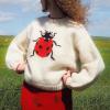 imageCHARTOU Women Fall Oversized Sweater Cute Insect Pattern Knit Pullover Sweater Crew Neck Short JumperCream Ladybird