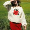 imageCHARTOU Women Fall Oversized Sweater Cute Insect Pattern Knit Pullover Sweater Crew Neck Short JumperCream Ladybird