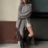 imageCHARTOU Women Long Knit Cardigan Sweater Slouchy Oversized Lapel Double Breasted Overcoat Knitwear with BeltGrey