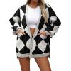 imageCHARTOU Women Oversized Sweater Diamond Checker Open Front Cardigan Loose Knitted TopsBlack