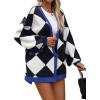imageCHARTOU Women Oversized Sweater Diamond Checker Open Front Cardigan Loose Knitted TopsNavy