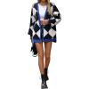 imageCHARTOU Women Oversized Sweater Diamond Checker Open Front Cardigan Loose Knitted TopsNavy