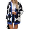 imageCHARTOU Women Oversized Sweater Diamond Checker Open Front Cardigan Loose Knitted TopsNavy