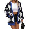 imageCHARTOU Women Oversized Sweater Diamond Checker Open Front Cardigan Loose Knitted TopsNavy