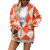 imageCHARTOU Women Oversized Sweater Diamond Checker Open Front Cardigan Loose Knitted TopsOrange