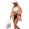 imageCHARTOU Women Oversized Sweater Diamond Checker Open Front Cardigan Loose Knitted TopsOrange