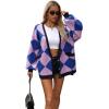 imageCHARTOU Women Oversized Sweater Diamond Checker Open Front Cardigan Loose Knitted TopsPurple
