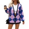 imageCHARTOU Women Oversized Sweater Diamond Checker Open Front Cardigan Loose Knitted TopsPurple