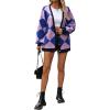 imageCHARTOU Women Oversized Sweater Diamond Checker Open Front Cardigan Loose Knitted TopsPurple