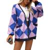 imageCHARTOU Women Oversized Sweater Diamond Checker Open Front Cardigan Loose Knitted TopsPurple