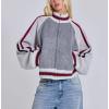 imageCHARTOU Women Stripes Crop Sweater Cardigan Fall 2025 Mock Neck Zip Up Long Sleeve Knit Outwear CoatGrey