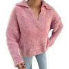 imageCHARTOU Women Warm Fuzzy Knit Sweater Polo Collar Oversized Pullover Sweater TopsPink