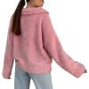 imageCHARTOU Women Warm Fuzzy Knit Sweater Polo Collar Oversized Pullover Sweater TopsPink