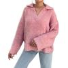 imageCHARTOU Women Warm Fuzzy Knit Sweater Polo Collar Oversized Pullover Sweater TopsPink