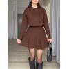 imageWomen Dressy Pleated Skirt Sets 2 Pieces Outfits Fall Knit Sweater High Waist Ruffle Mini Skirt SetsCoffee