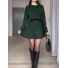 imageWomen Dressy Pleated Skirt Sets 2 Pieces Outfits Fall Knit Sweater High Waist Ruffle Mini Skirt SetsGreen