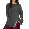 imageCHARTOU Lace Split Patchwork Oversized Sweater for Women Casual Loose Pullover Sweater Jumper TopsGrey