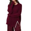 imageCHARTOU Lace Split Patchwork Oversized Sweater for Women Casual Loose Pullover Sweater Jumper TopsWine