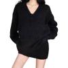 imageCHARTOU V Neck Knitted Sweater Skirt Sets Women 2 Piece Outfits Fuzzy Long Sleeve Pullover A Line Mini SkirtBlack