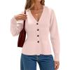 imageCHARTOU Women Button Up Cardigan Fitted Fall V Neck Dressy Sweater Knit Cinched Waist Tops Casual OutwearPink